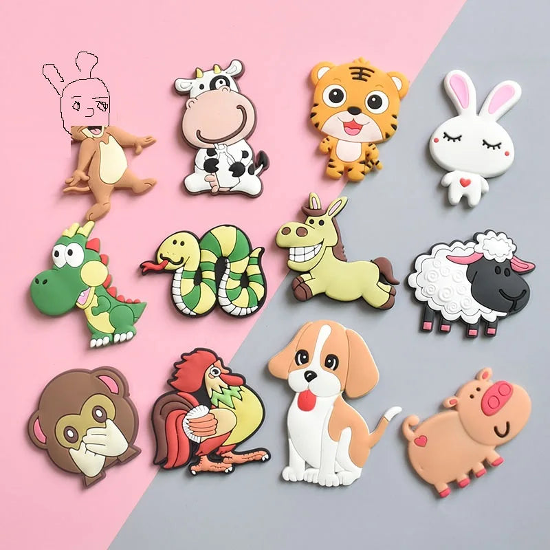 1 Set PVC Cute Fridge Magnets for Children Cartoon Animal Magnets for Refrigerator Decor Funny Magnetic Letters Numbers Kids Toy