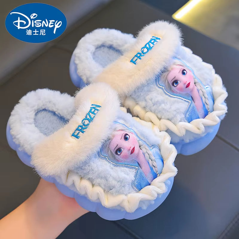 Disney Princess Elsa Winter Children'S Cotton Home Slippers Frozen Girl'S Snow Non Slip Warm Baby Slippers Pink Blue Size 24-36