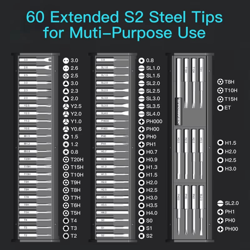 Mini Electric Screwdriver Set 60 in 1 Precision Cordless Screwdriver Kit for Phone Camera Laptop Watch Repair SES Nano