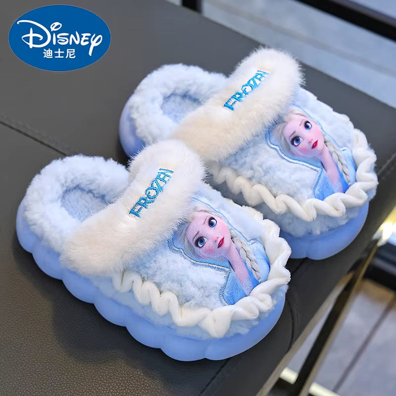 Disney Princess Elsa Winter Children'S Cotton Home Slippers Frozen Girl'S Snow Non Slip Warm Baby Slippers Pink Blue Size 24-36