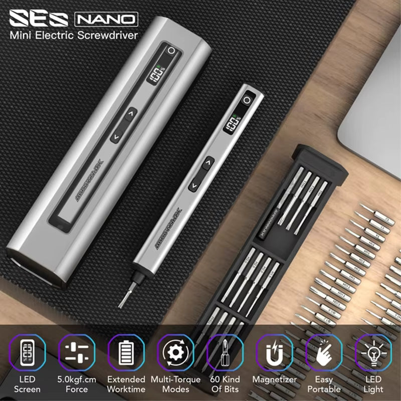 Mini Electric Screwdriver Set 60 in 1 Precision Cordless Screwdriver Kit for Phone Camera Laptop Watch Repair SES Nano