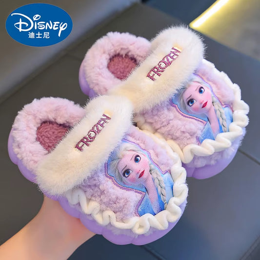 Disney Princess Elsa Winter Children'S Cotton Home Slippers Frozen Girl'S Snow Non Slip Warm Baby Slippers Pink Blue Size 24-36