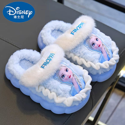 Disney Princess Elsa Winter Children'S Cotton Home Slippers Frozen Girl'S Snow Non Slip Warm Baby Slippers Pink Blue Size 24-36
