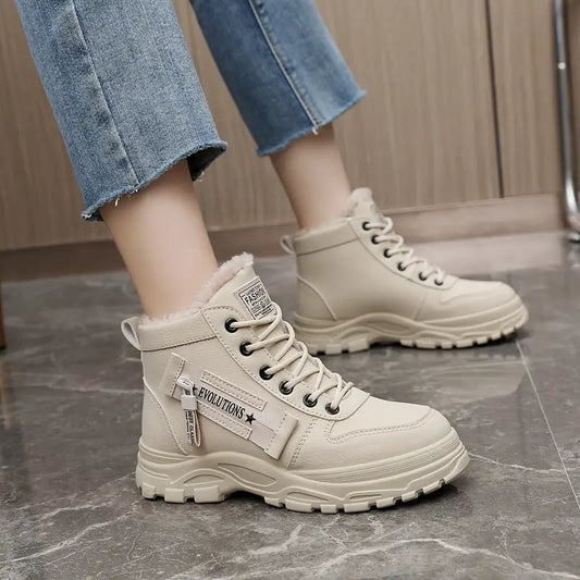 Ghete Femei Slip-On cu Căptușeală Pufoasă – Negru, Alb și Kaki, Pantofi de Iarnă Moderni pentru Mărimi Mari