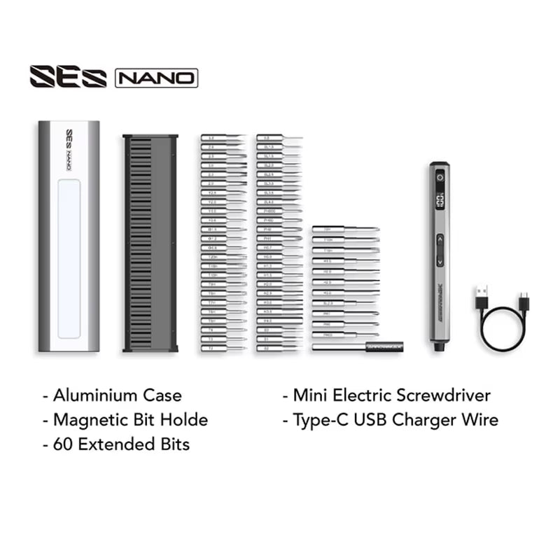 Mini Electric Screwdriver Set 60 in 1 Precision Cordless Screwdriver Kit for Phone Camera Laptop Watch Repair SES Nano